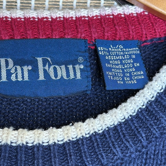 Par Four Argyle Color Blocked Argyle Diamond Sweater Size L Navy Red Vintage - Picture 4 of 6